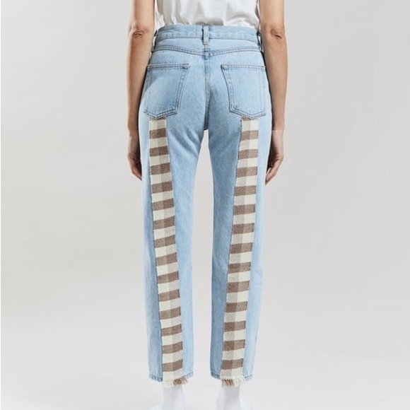 Still Here New York Wool Gingham Tate Denim Straight Mom Jeans Vintage Blue 24 - Picture 1 of 14